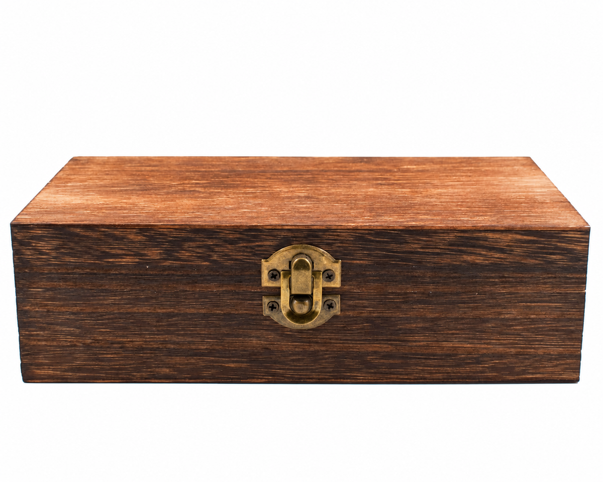 Rustic Brown Wood Storage Box with Hinged Lid, 7.87 × 3.93 × 2.36 in