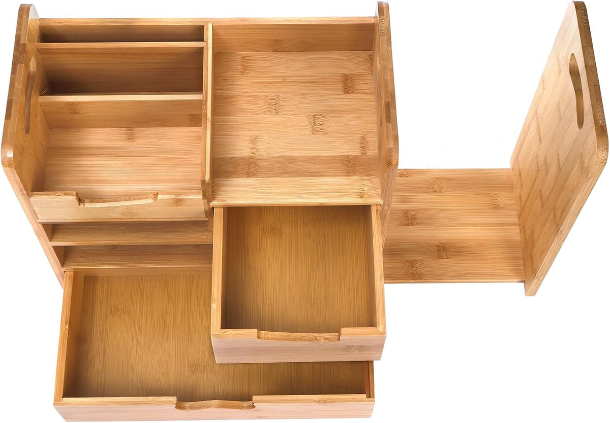 Expandable Bamboo Desktop Organizer with Two Drawers