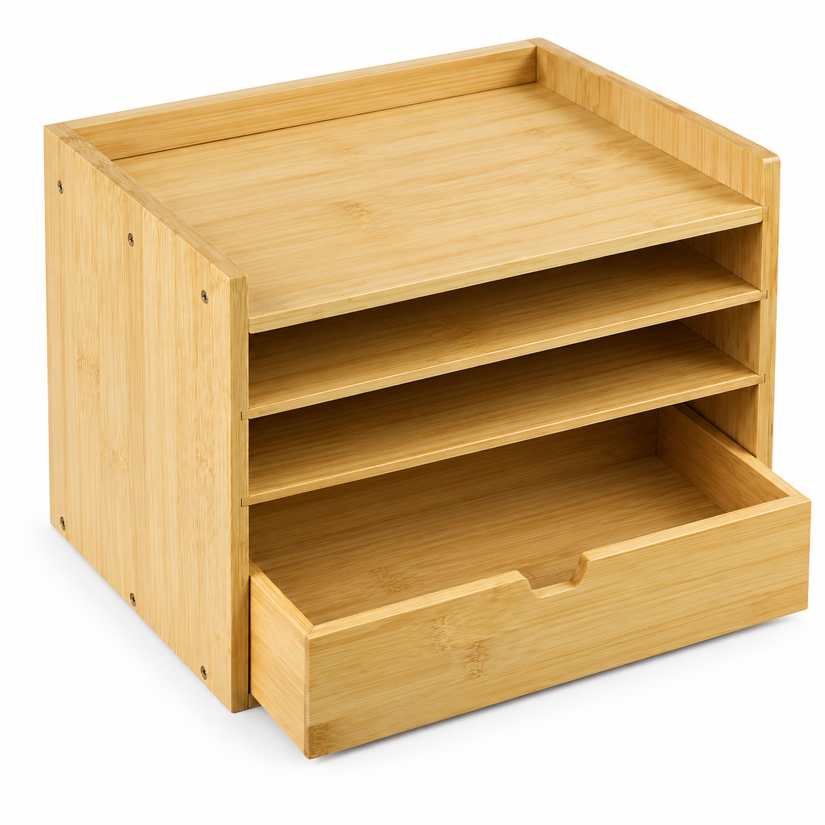 Bamboo Desktop File Organizer with Drawer, 13.6 × 9.8 × 11.2 in