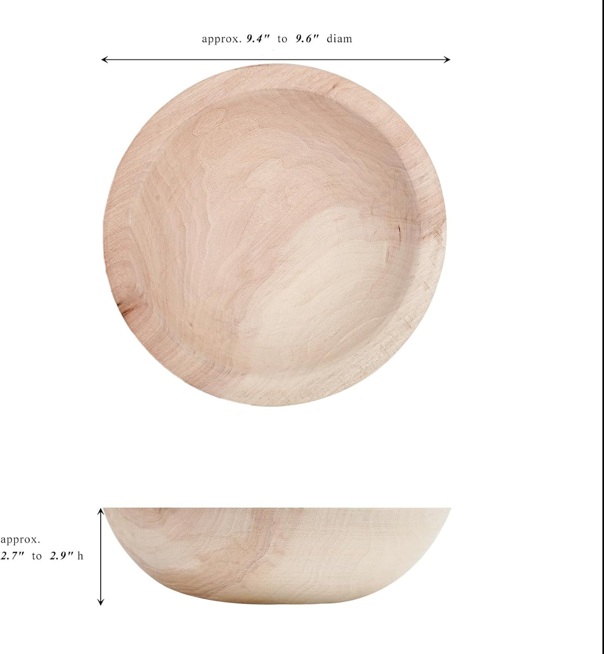 Round Natural Wood Decorative Bowl, Approximately 9.5 in