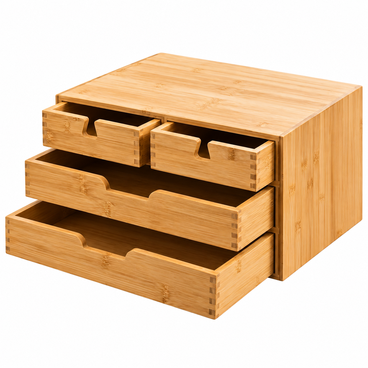 Bamboo Desktop Organizer with Four Drawers, 13.8 × 10.6 × 7.2 in