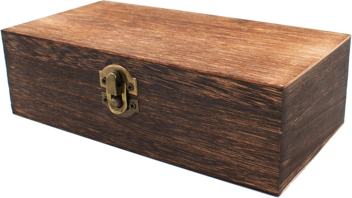 Rustic Brown Wood Storage Box with Hinged Lid, 7.87 × 3.93 × 2.36 in