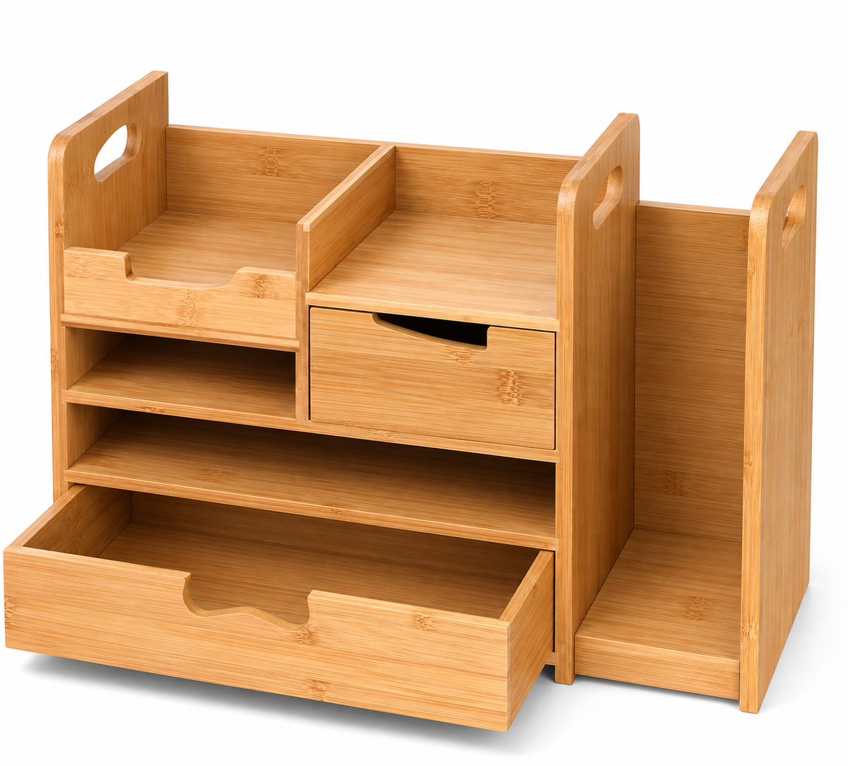 Expandable Bamboo Desktop Organizer with Two Drawers