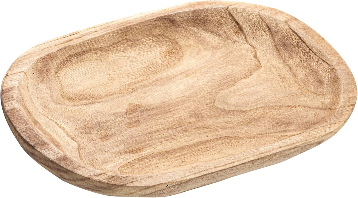 Oval Paulownia Wood Decorative Bowl, 14.5 × 10.25 × 2 in