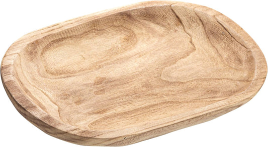 Oval Paulownia Wood Decorative Bowl, 14.5 × 10.25 × 2 in