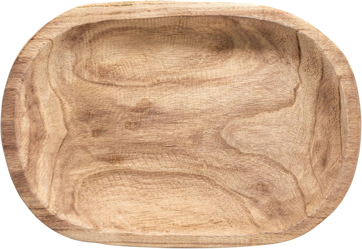 Oval Paulownia Wood Decorative Bowl, 14.5 × 10.25 × 2 in