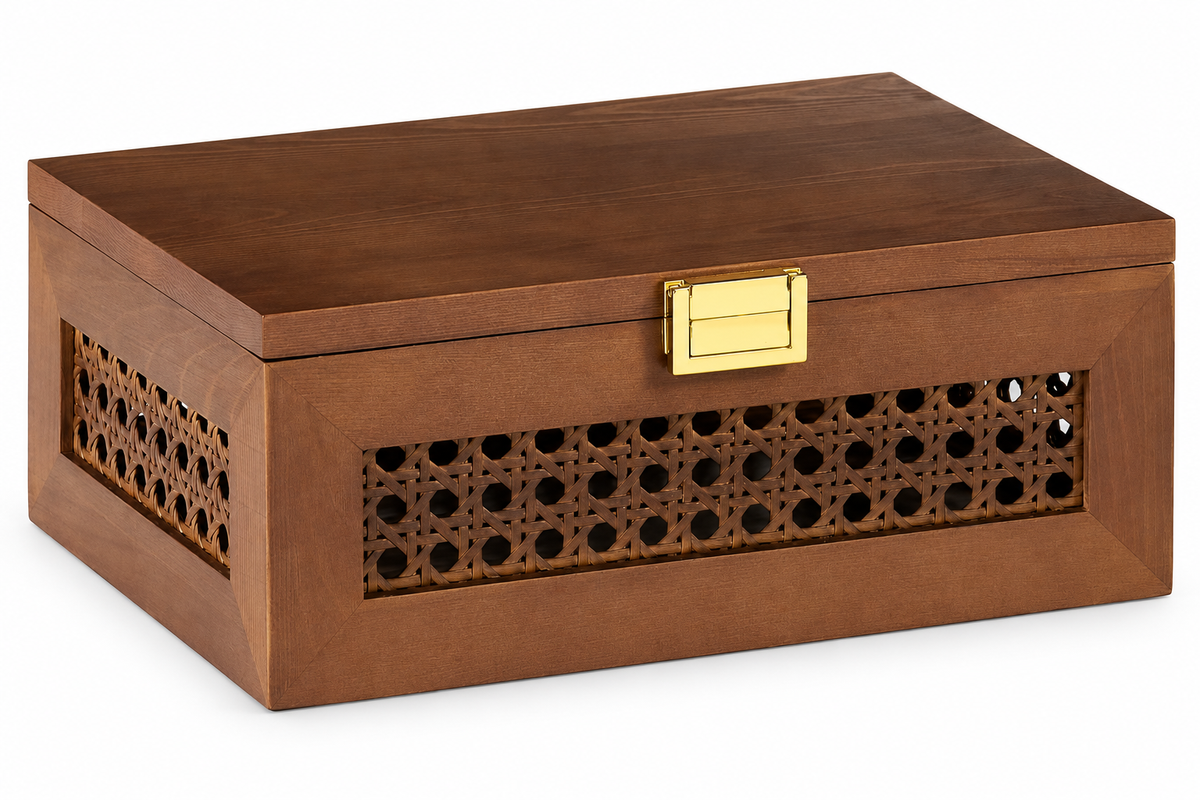 Wood Framed Woven Storage Box