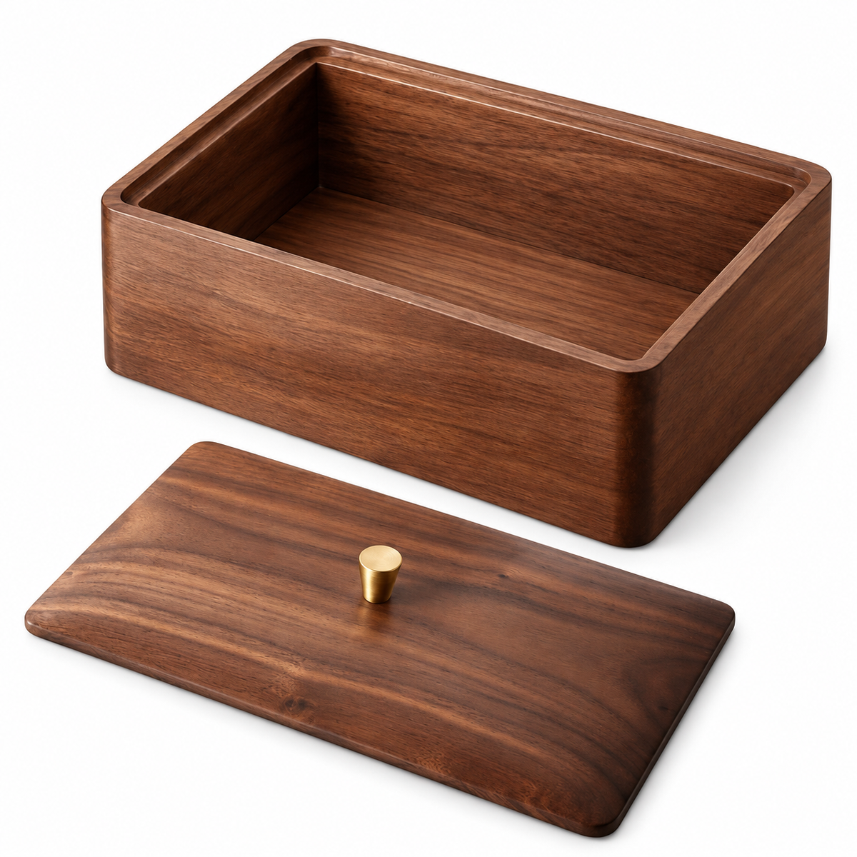 Walnut Wood Storage Box with Lift-Off Lid, 8.58 × 5.31 × 3.15 in