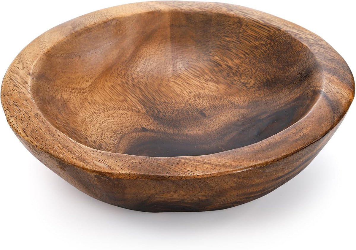 Round Walnut Wood Decorative Bowl, 9.4 in